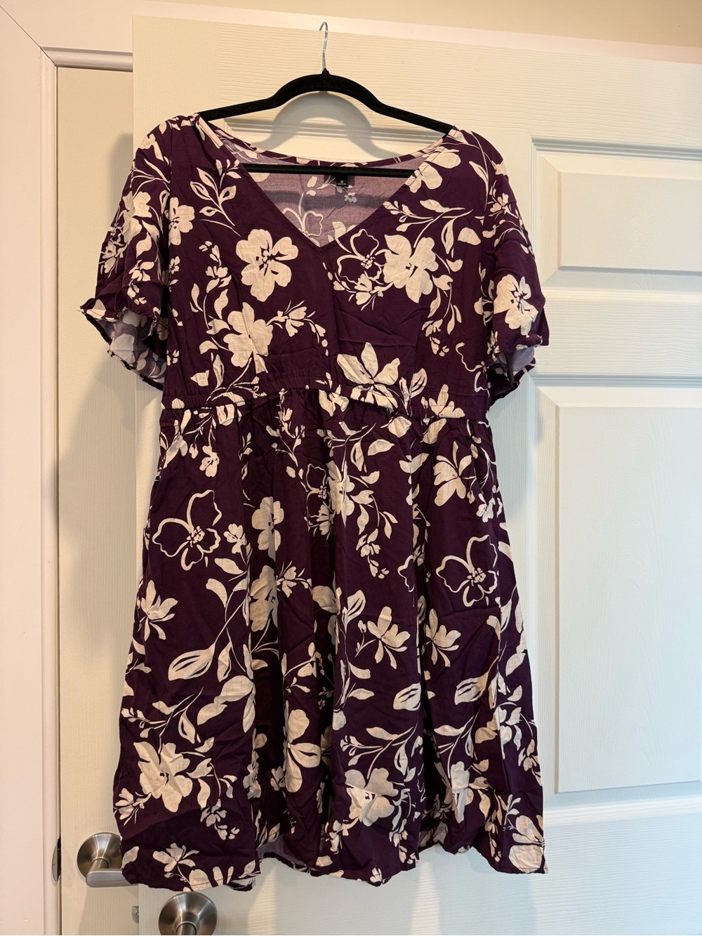 torrid Purple Floral V-Neck Mini Dress with Cream Print